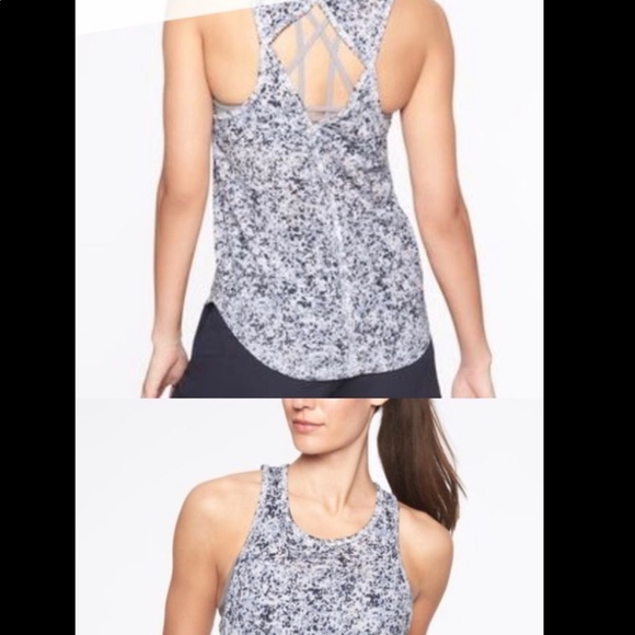 Athletica size 1X blue and white workout tank top with back cutout/ keyhole - Picture 2 of 6